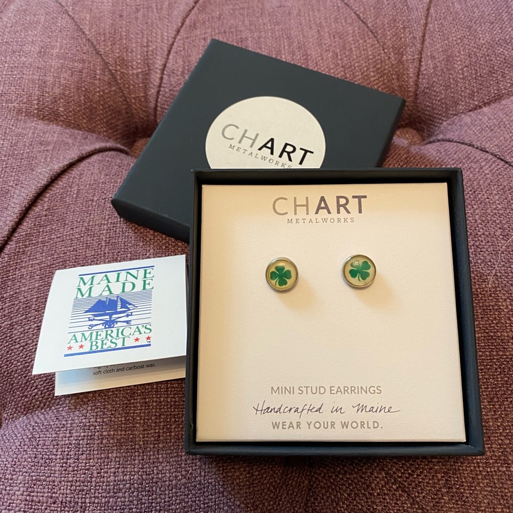 Chart Metalworks Mini Stud Earrings - Four Leaf Clovers